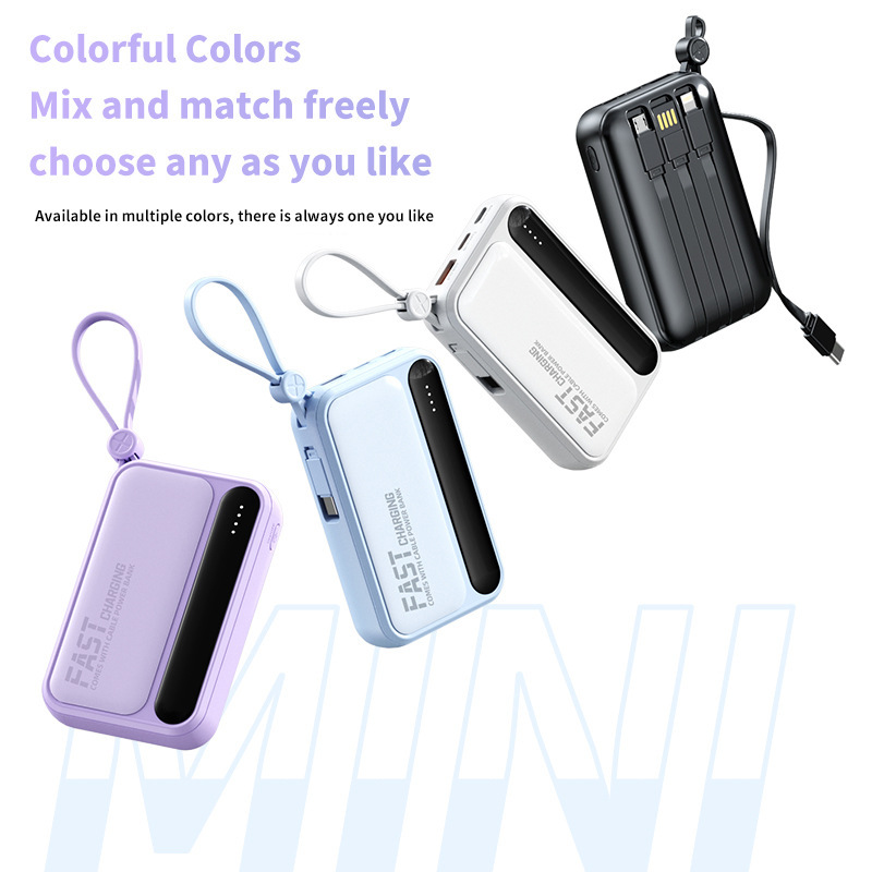 Cross-Border Wholesale Portable Power Bank with Built-In Cable, 20000Mah Mobile Power Supply, Portable Gift with Logo Printing