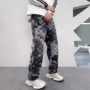 印花拖地洗水直筒牛仔裤