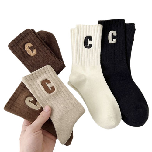 2024 Autumn/Winter Middle Calf Socks for Women and Men, Letter College Style Sports Socks, Couples Wholesale, Zhuji Matchable Casual Socks