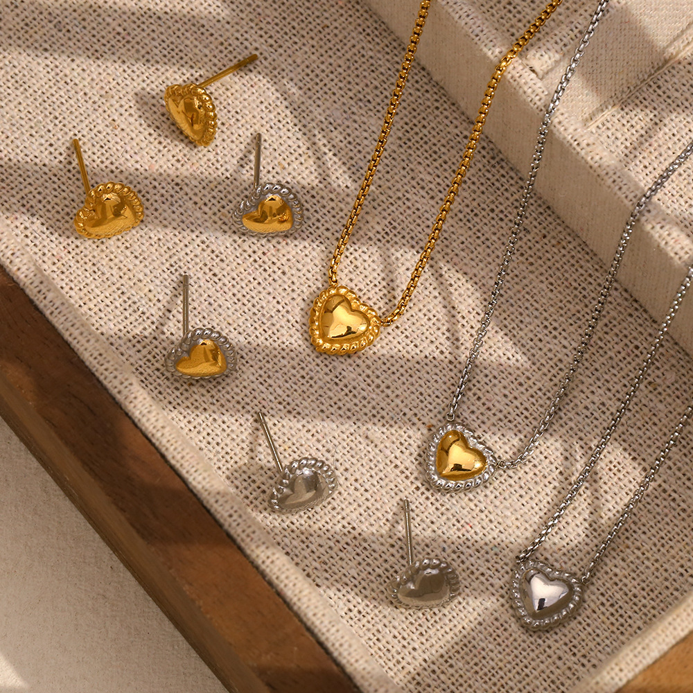 Earrings + Necklace Quantity Wholesale Jewelry Simple Style Heart Shape 304 Stainless Steel 18K Gold Plated Mixed Metal Plating Earrings Necklace Box Chain