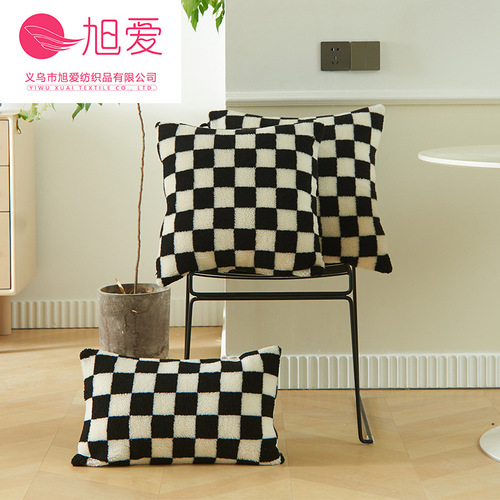 Carefully selected Xu Ai multi-color checkerboard lamb velvet pillow living room sofa cushion cover waist pillow with core/without core