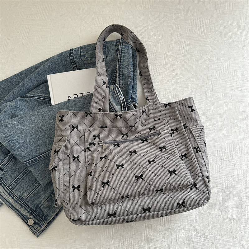Bolso Tote de pana de moda coreana 2024 verano nuevo estilo bolso de hombro con estampado de diamantes mochila de cercanías con lazo
