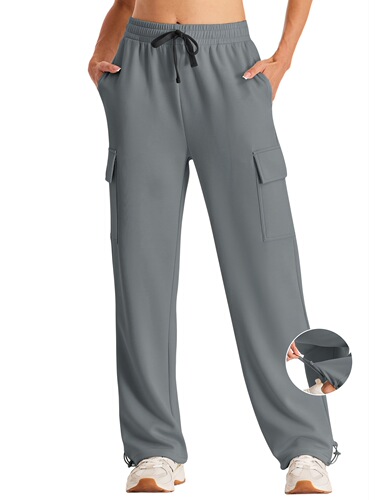 Women's High Waisted Cargo Sweatpants Gray Wide Leg Cross-border