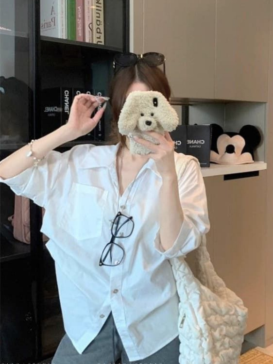 白色老钱风气质长袖衬衣女装秋季高级感皱褶收腰显瘦小众衬衫上衣|undefined