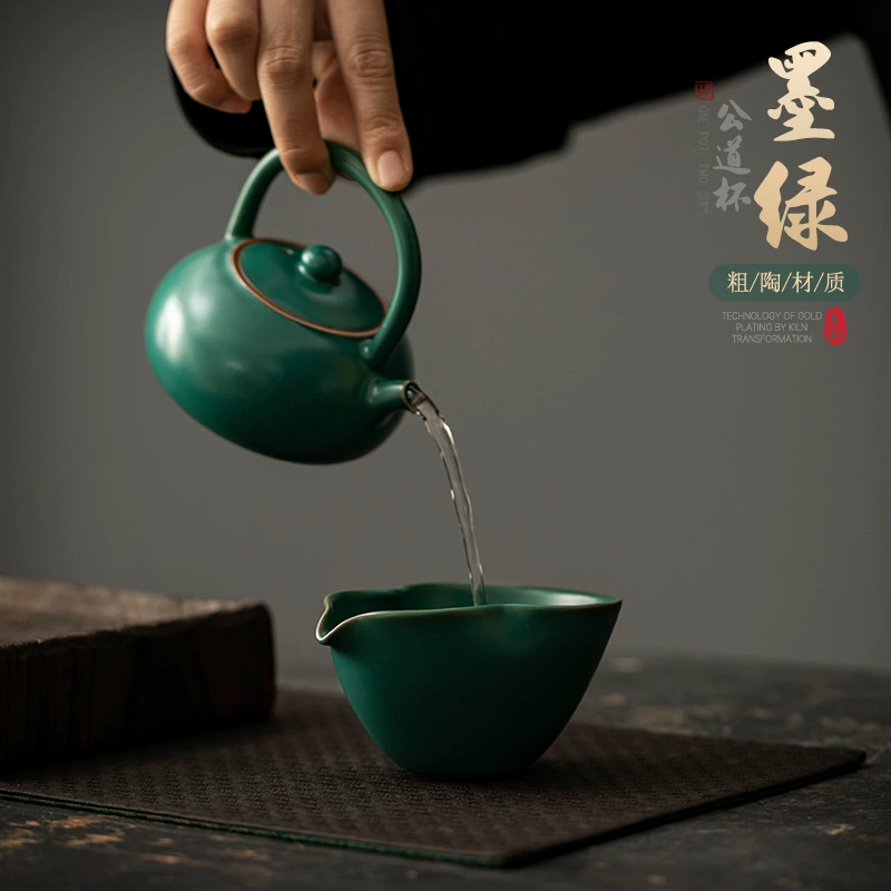Retro green ceramic creative tea set for home use, tea cup
