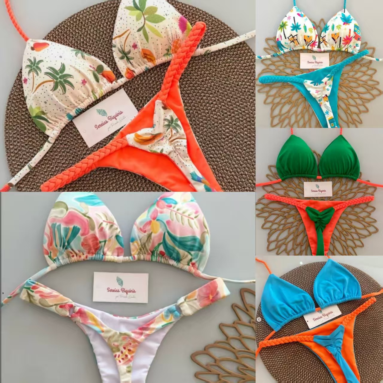 New 2025 Women's Fresh Floral Print Bikini Set Sexy Braided Rope Design European American Style Two Piece Swimsuit for Vacation_ecoleips.com