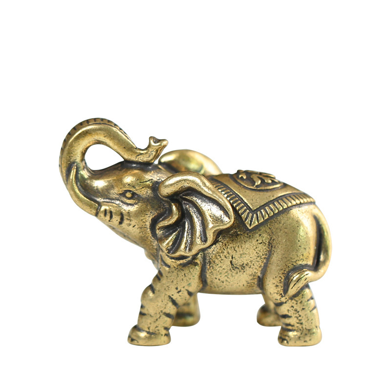 Cobre sólido cobre elefante adornos cobre pequeño tamaño suerte elefante mango piezas bronce antiguo talla fortuna elefante par al por mayor