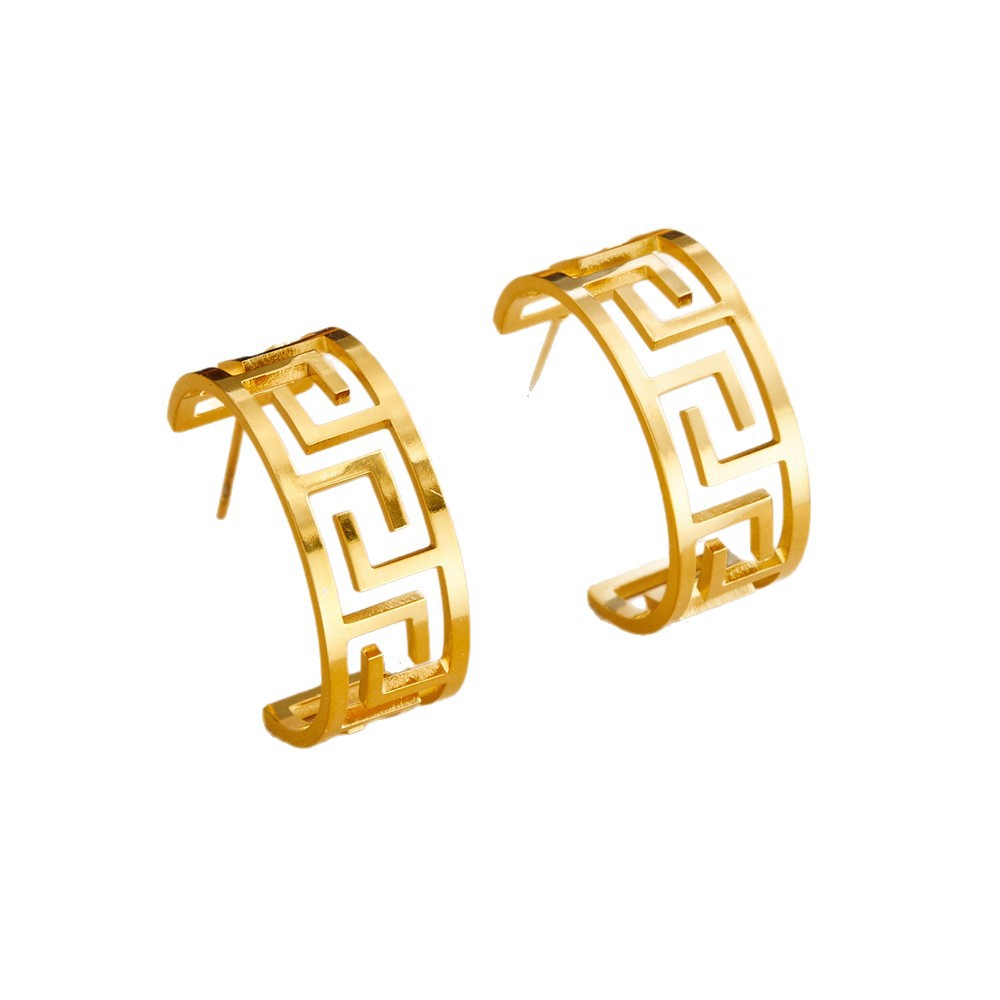 Spot transfronterizo Europa y América acero inoxidable titanio acero cubano cadena de retorno de la Gran Muralla collar de mujer pulsera anillo pendientes joyas image 5
