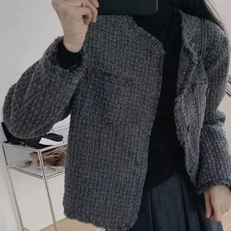 Autumn jacket, short woolen long-sleeve, Chanel style, oversize