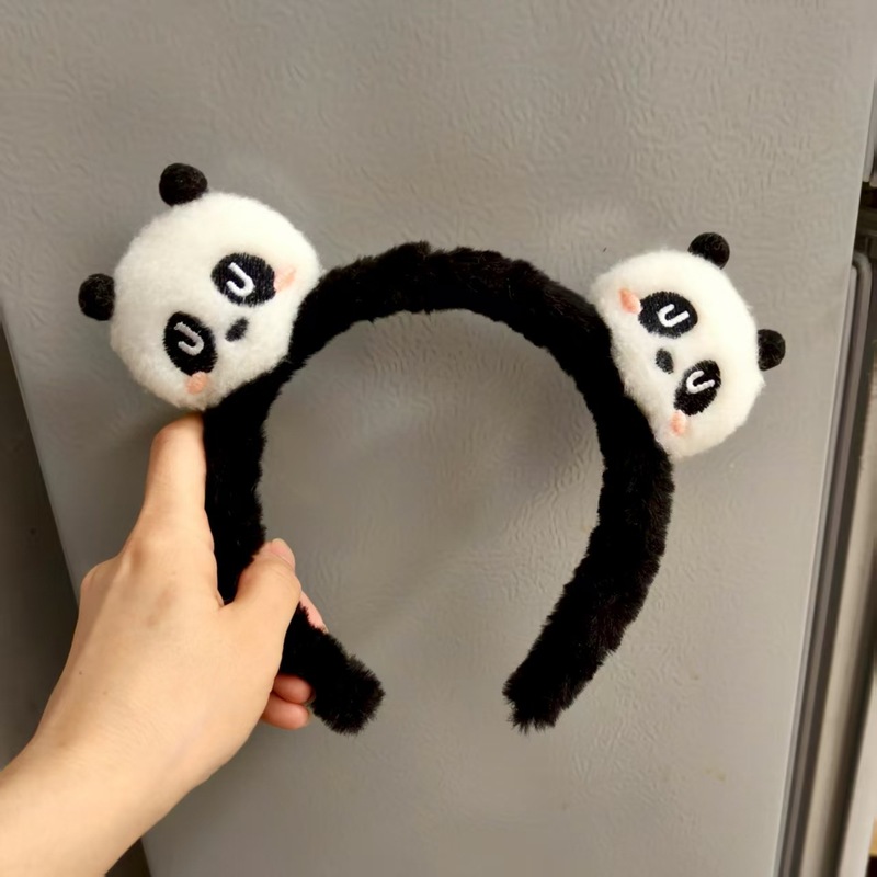卡通毛绒熊猫发箍女洗脸化妆敷面膜发卡防滑头箍发捆发饰秋冬头饰|undefined