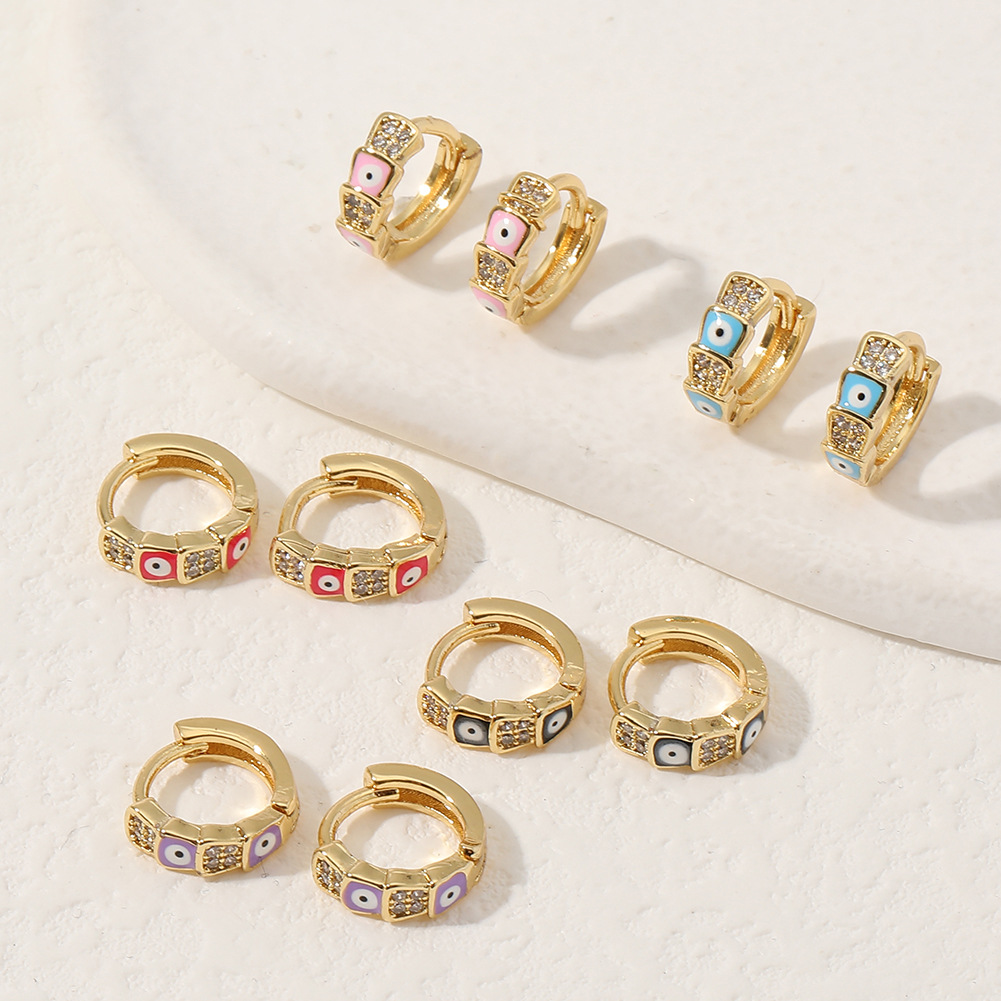 Ethnic Style Devilu0027S Eye Copper Hoop Earrings Enamel Zircon Copper Earrings