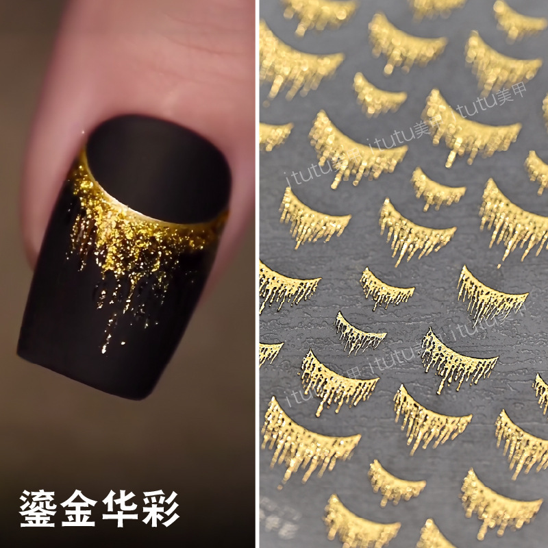 Artículo de uñas nuevo pegatinas de estampado de oro brillante estampado de uñas estampado de oro años de polvo láser estampado de plata bordilla al por mayor