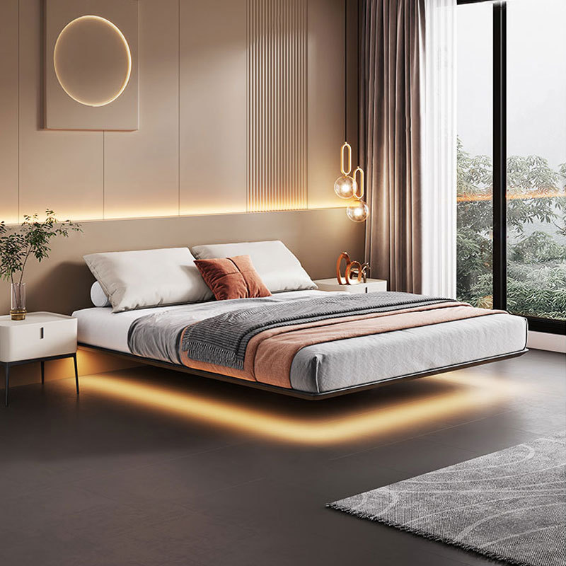 Italiano minimalista cama sin cabeza suspensión cama de madera maciza cama doble 1,8*2 M simple dormitorio pequeño apartamento marco de la cama muebles