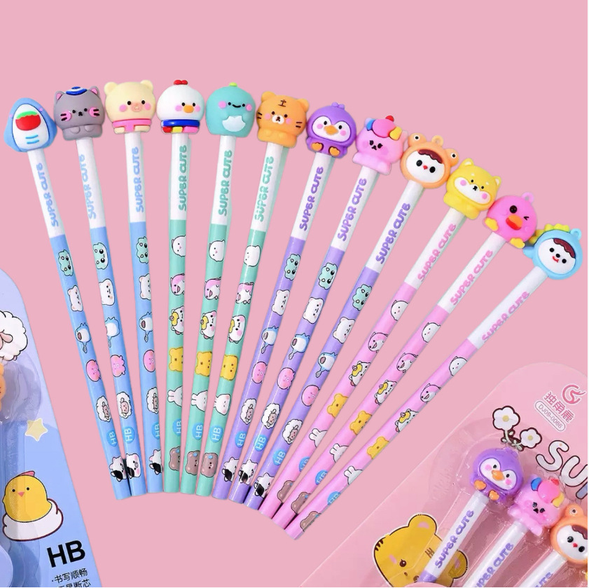 Nuevos productos de dibujos animados borrador lápiz conjunto HB pequeño animal forma de goma estudiantes pequeños regalos pencil para jardín de infantes