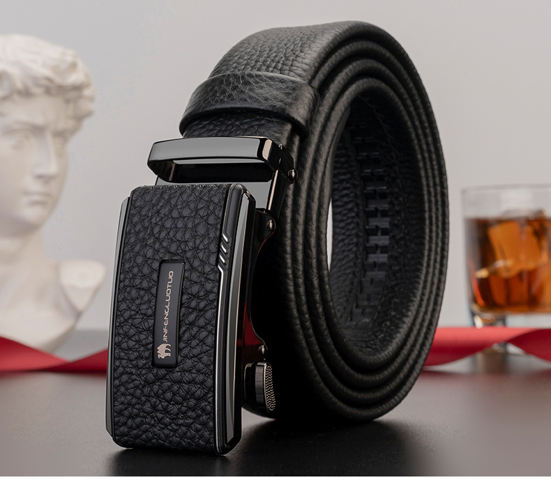 Genuine Full-Grain Soft Leather Men's Automatic Buckle Belt Premium Quality Genuine Leather Business Versatile Style New Model Men's Waist Belt