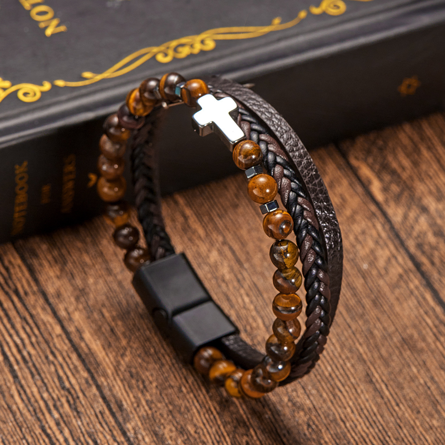 Alloy, Leather Rope Chain Material Hip-Hop Cross Pu Leather Alloy Men's Bangle Men Cord & Leather Bracelets