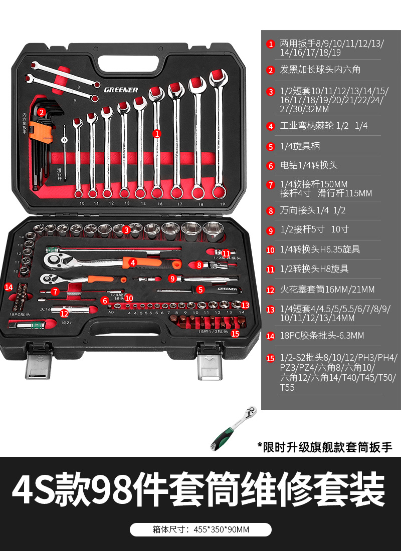Auto Repair — Shiyong Sheet Metal Spray Repair - 4s-tool-anti-drop-72-tooth-bent-handle-98-piece-set