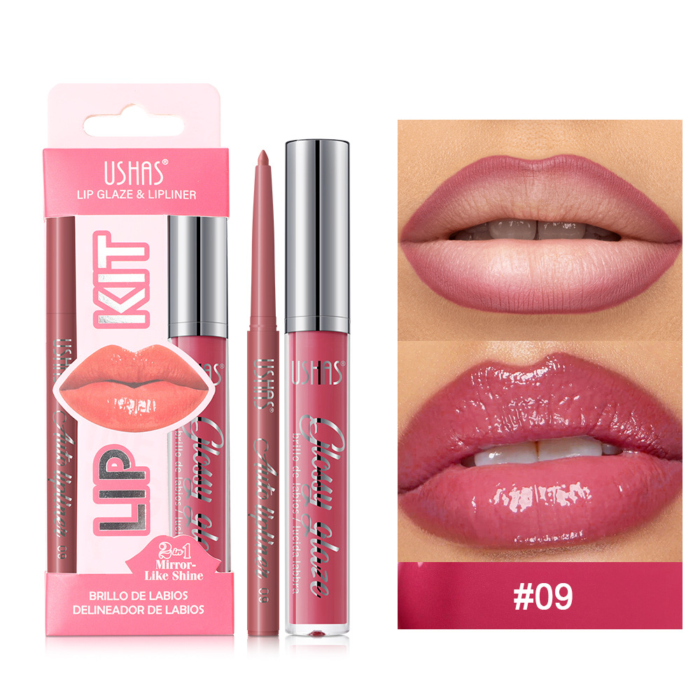 USHAS esmalte labial caliente + lápiz labial cruzado lápiz labial esmalte labial duradero UCS003