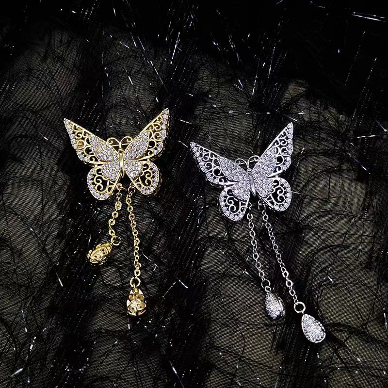 Schmetterling Brosche Mit Strass Und Quaste Edel Elegant_voghion.com