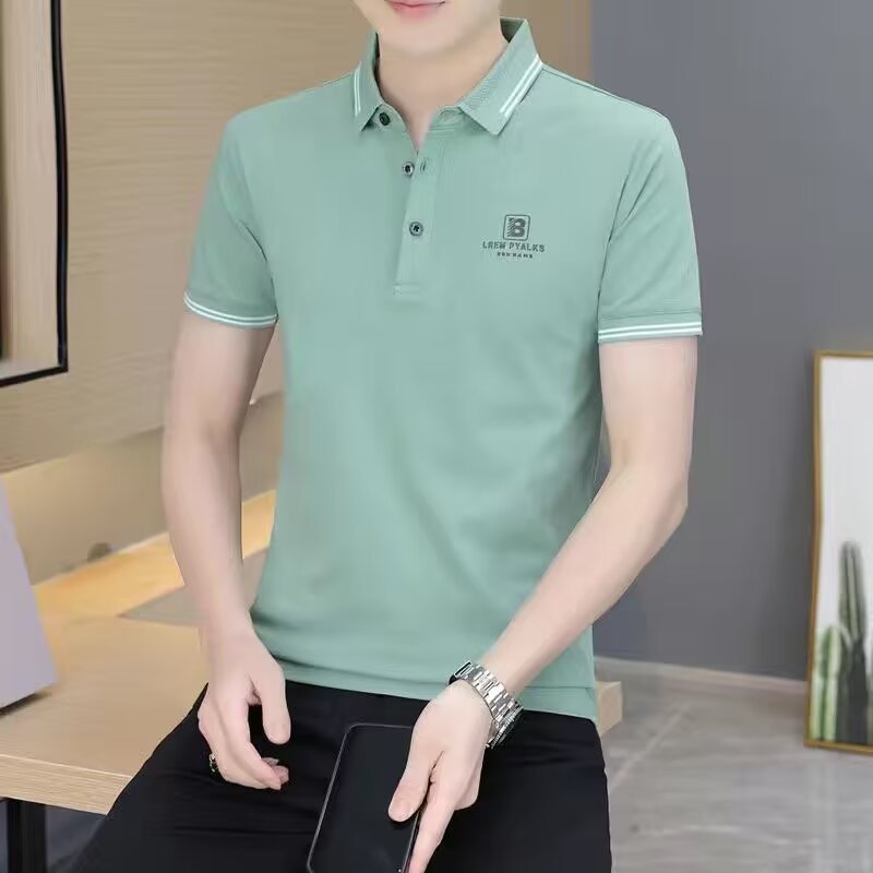 Short-sleeved Paul Polo Shirt Led Collar T-shirt Men's 2025 New Summer Fashionable Letter Embroidered Collar Half Sleeve