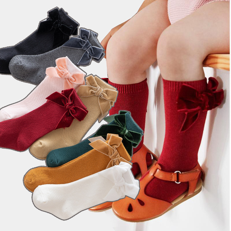 European and American Cross-Border Recommended Spring & Fall Ins Velvet Bow Mid-Length Baby Princess Dress Socks
