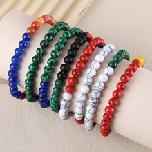 跨境新款彩色石头珠子弹力串珠手链简约时尚手饰国旗色组合搭配款