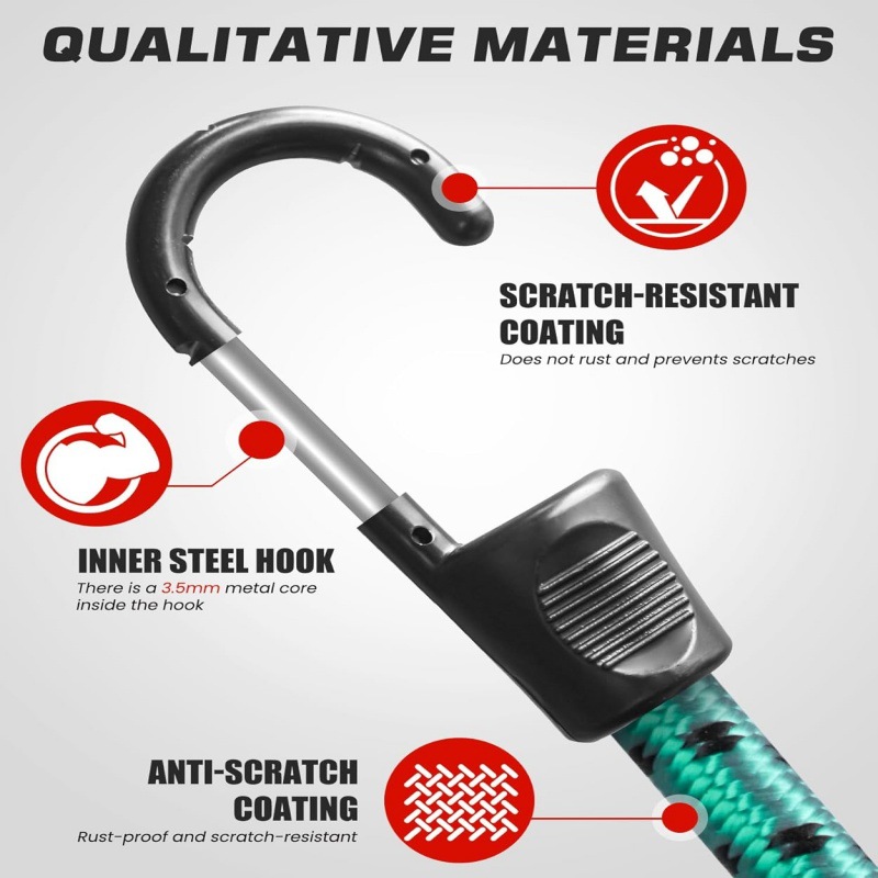 Cross-Border Hot-Selling Customizable Hook Elastic Band 20Pc Bucket-Packed Round Elastic Rope Motorcycle Luggage Binding Strap
