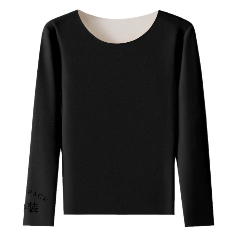 Осенне-зимнее бархатное женское термобелье, женская верхняя одежда, бесшовная утолщенная рубашка с длинным рукавом на флисовой подкладке, с подогревом и круглым вырезом