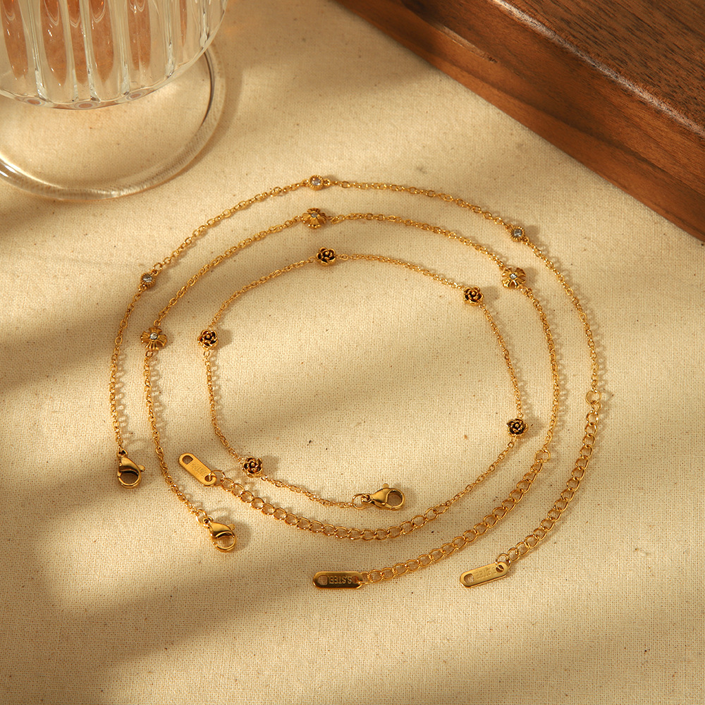 La tobilla de acero de titanio para damas inswind 18k oro inoxidable joyas de pie de rosa no se desvanecen transfronterizas