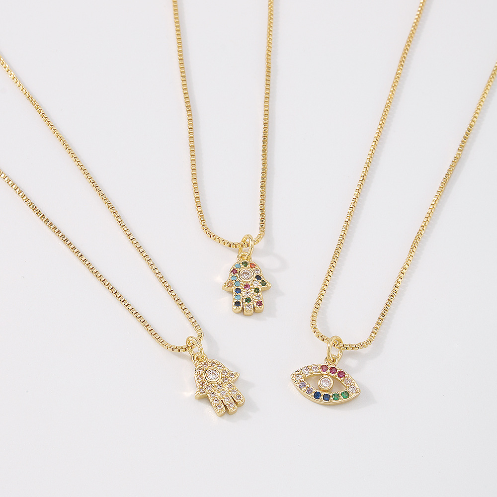 fashion creative palm eye micro-set zircon simple single-layer copper necklace