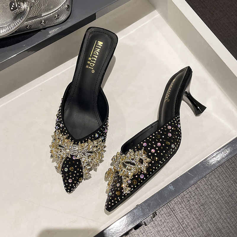 2025 sandalias y zapatillas de tacón alto con lazo de diamantes de imitación para mujer