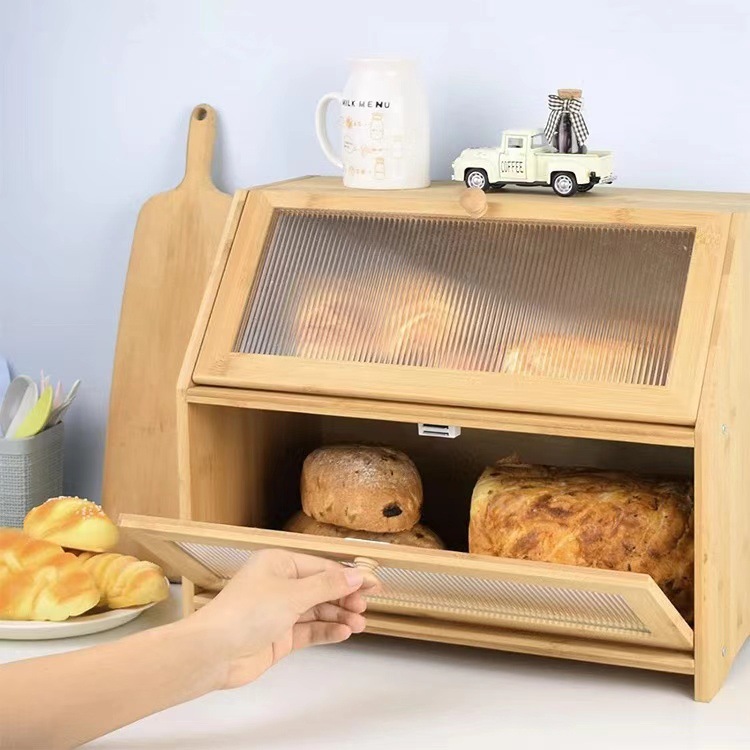 Caja de almacenamiento de madera de doble capa Cocina doméstica Caja de almacenamiento de alimentos de gran capacidad Caja de almacenamiento de bocadillos multifuncional