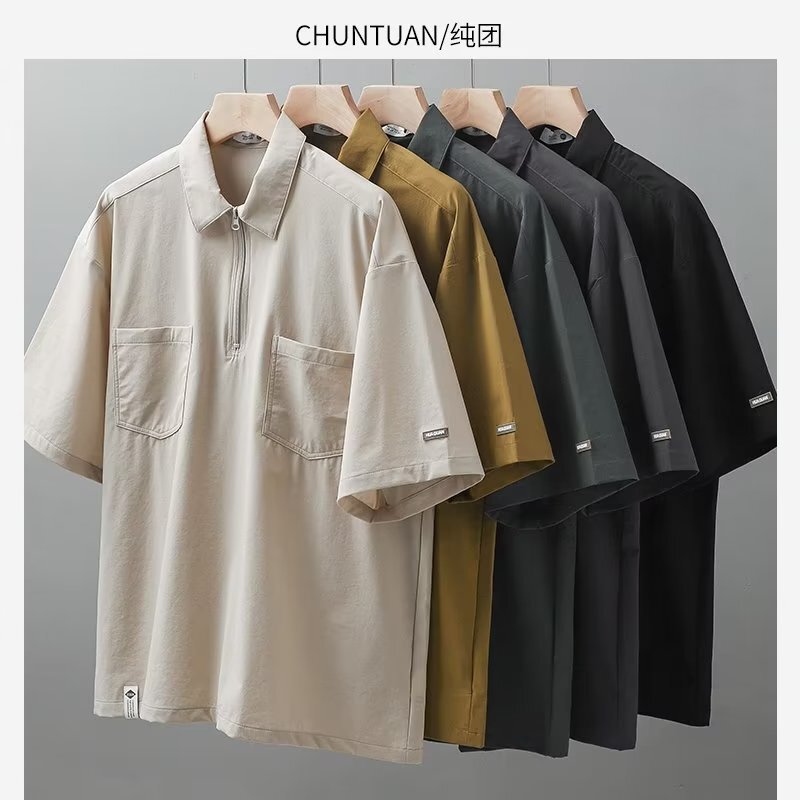 2025 New Youth Popular Men's Short-sleeved T-shirt Lel Summer Double Pocket Men's Trendy Short-sleeved Polo Shirt