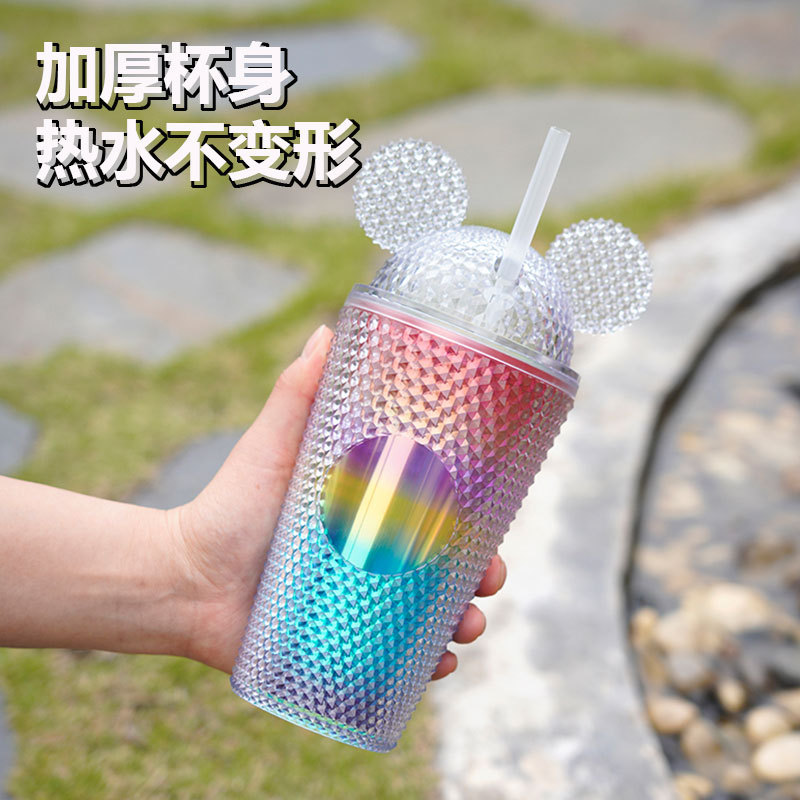 Nuevo estilo transfronterizo taza de agua para orejas de gato taza de paja para niños niños y niñas jardín de infantes bebé escuela primaria deportes botella de agua portátil