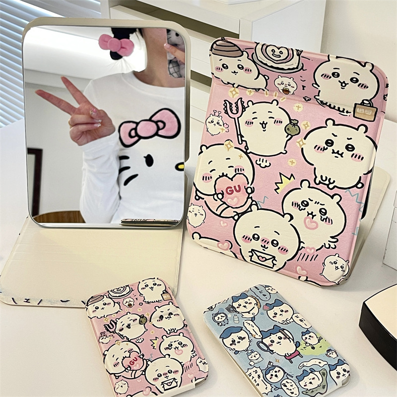 Nuevos espejos de maquillaje de dibujos animados de jiikawa grandes espejos de maquillaje portátiles plegables para dormitorios de estudiantes espejos de escritorio