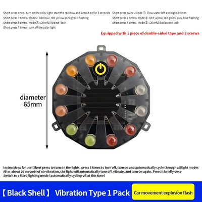 Cross-Border Solar Warning Flash Light, Other lights - black-shell-round-colorful-vibration-style-1-pack
