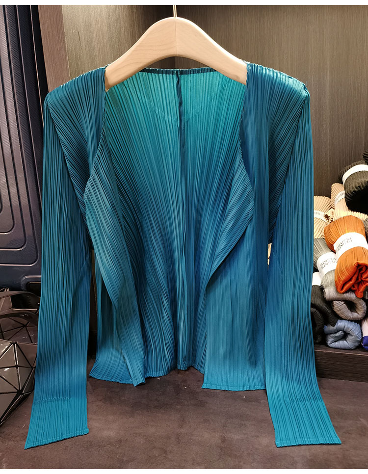 Áo cardigan nữ tay dài xếp ly không cài khuy, phong cách đơn giản cao cấp mùa xuân hè — Màu xanh lam nhạt, Màu đen, Xanh Lông Công, Màu hồng chi tiết 14