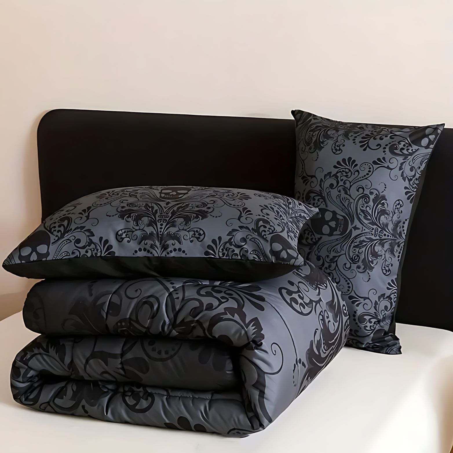 TEMU / JIT transfronterizo esqueleto negro gris patrón 3D impresión digital 180gms fuente de fabricantes de quiltos