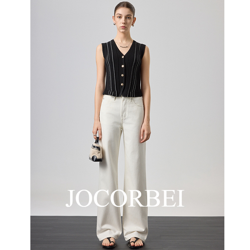 Jocorbei【Classic Slim Straight Pants】White Jeans for Women 26 New Style Slimming Pure Cotton Wide Leg Floor-Length