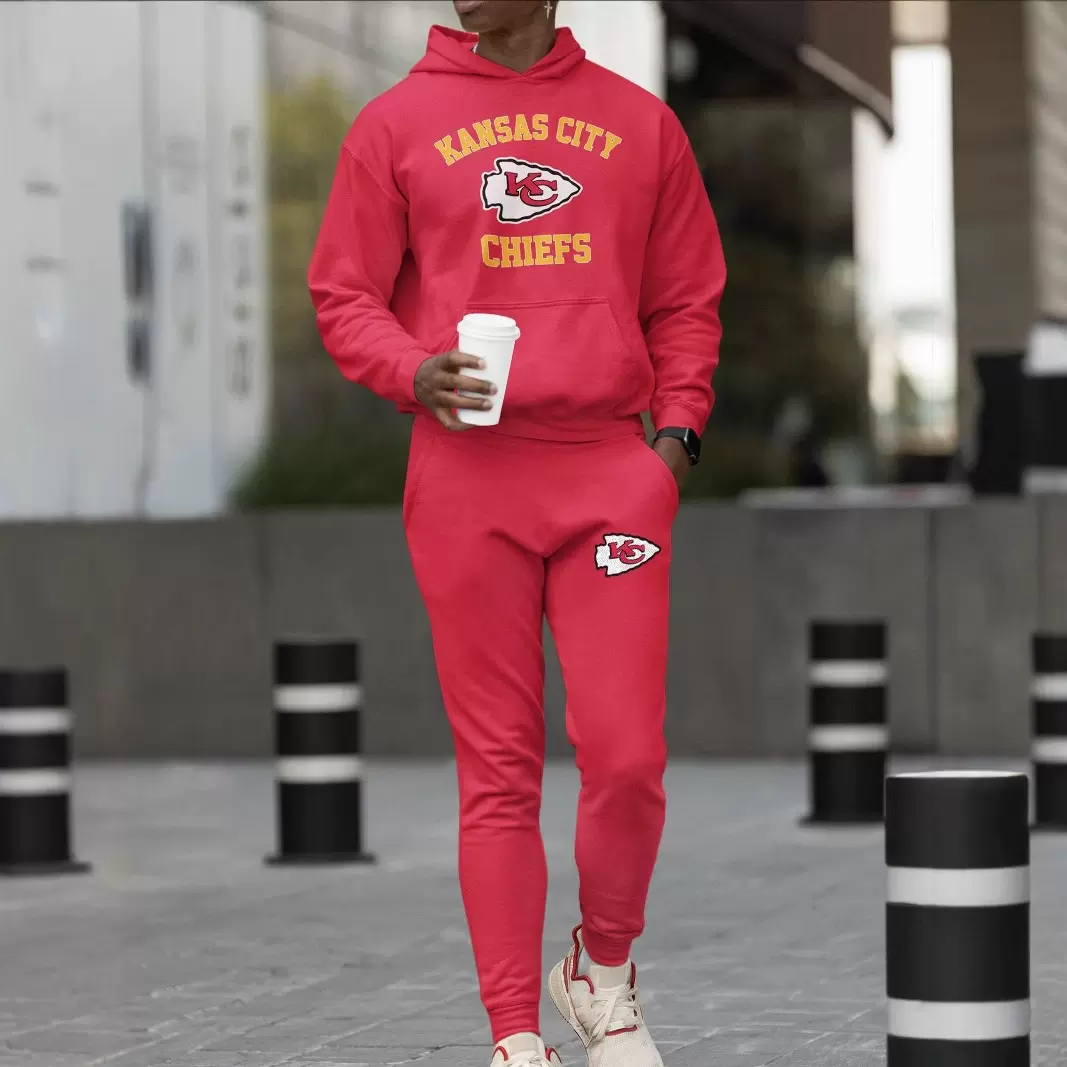 跨境运动套装字母图案印花圆领长袖连帽衫情侣外贸男士橄榄球卫衣