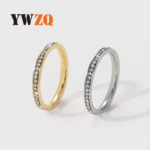 European and American Cross-border Titanium Steel Ring Design Sense Niche Diamond-encrusted 2mm Couple Ring Stainless Steel Jewelry for Women