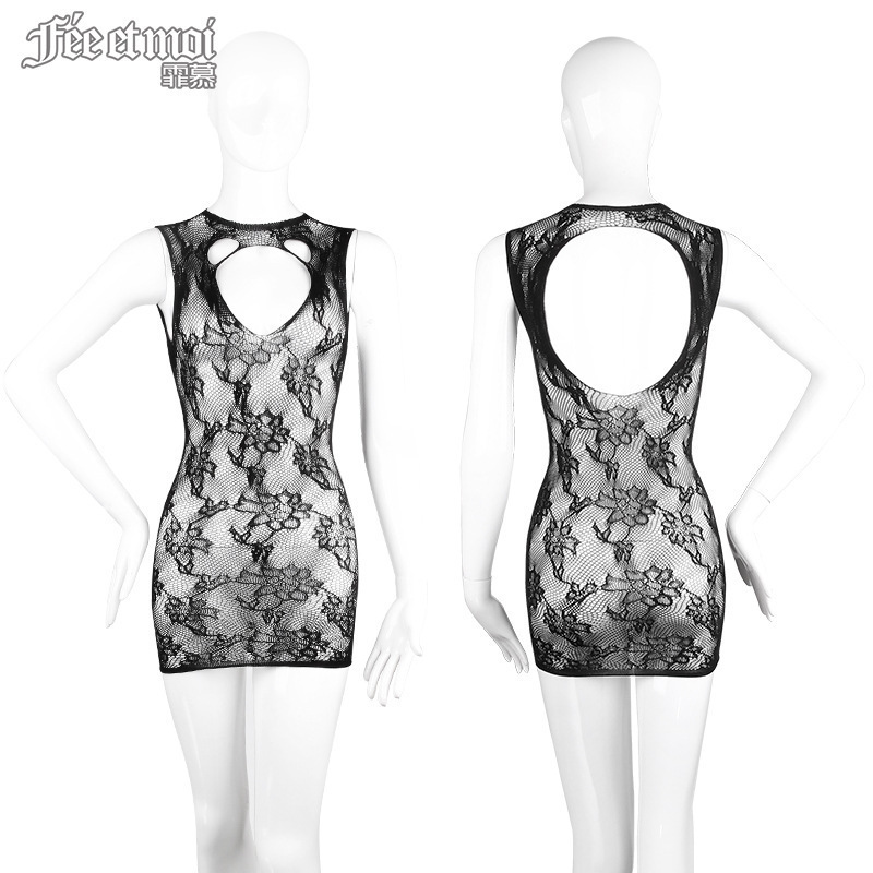 Fei Mu sexy sexy tentación talla grande medias de coqueteo apasionado bolso de malla de cadera entrepierna abierta ropa interior de seda negra mujer 7561
