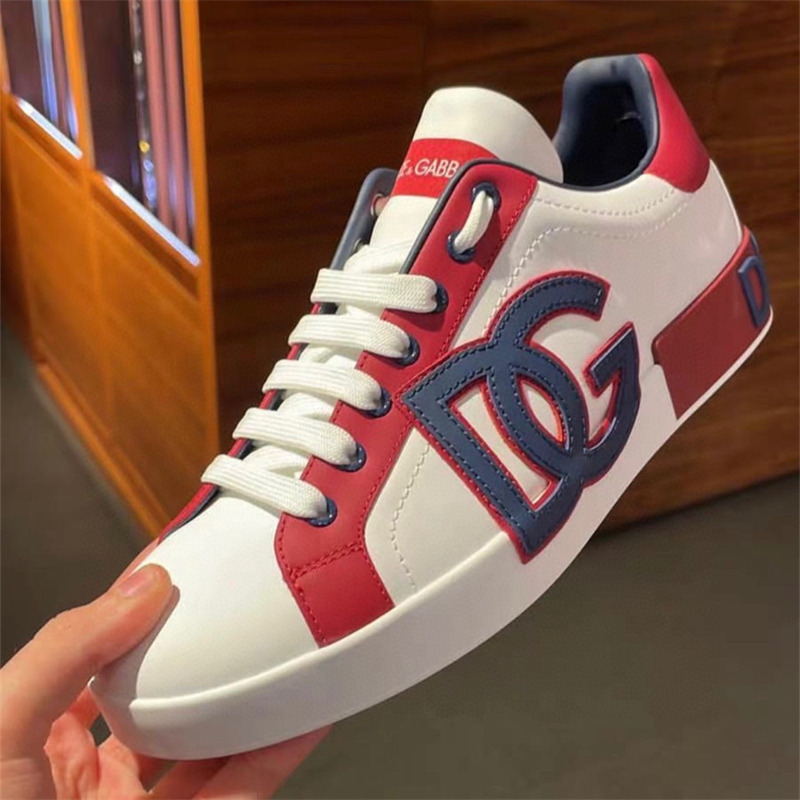 Dolce & Gabbana Portofino Leather Sneakers DG Logo White Red Blue CS1772 AT396 8S877