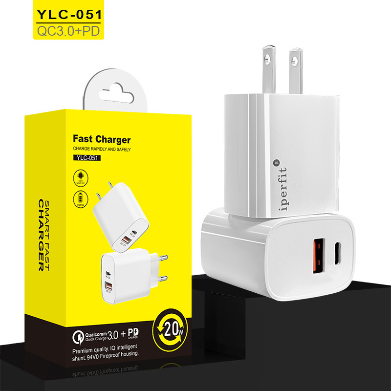 Dual Port Type C+Usb 20W Gan Charger Us Charging Head Suitable for Samsung S24