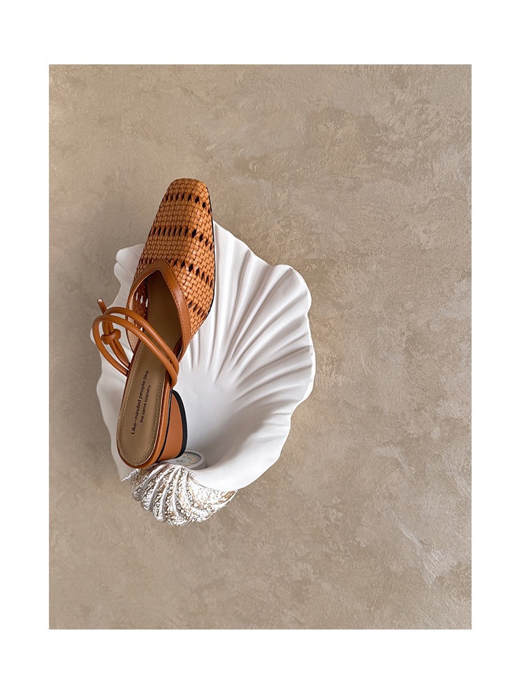 Dép sandal nữ da cừu mũi vuông gót thấp quai chữ V phối màu — màu nâu, Màu cà phê đậm, màu trắng ngà chi tiết 54