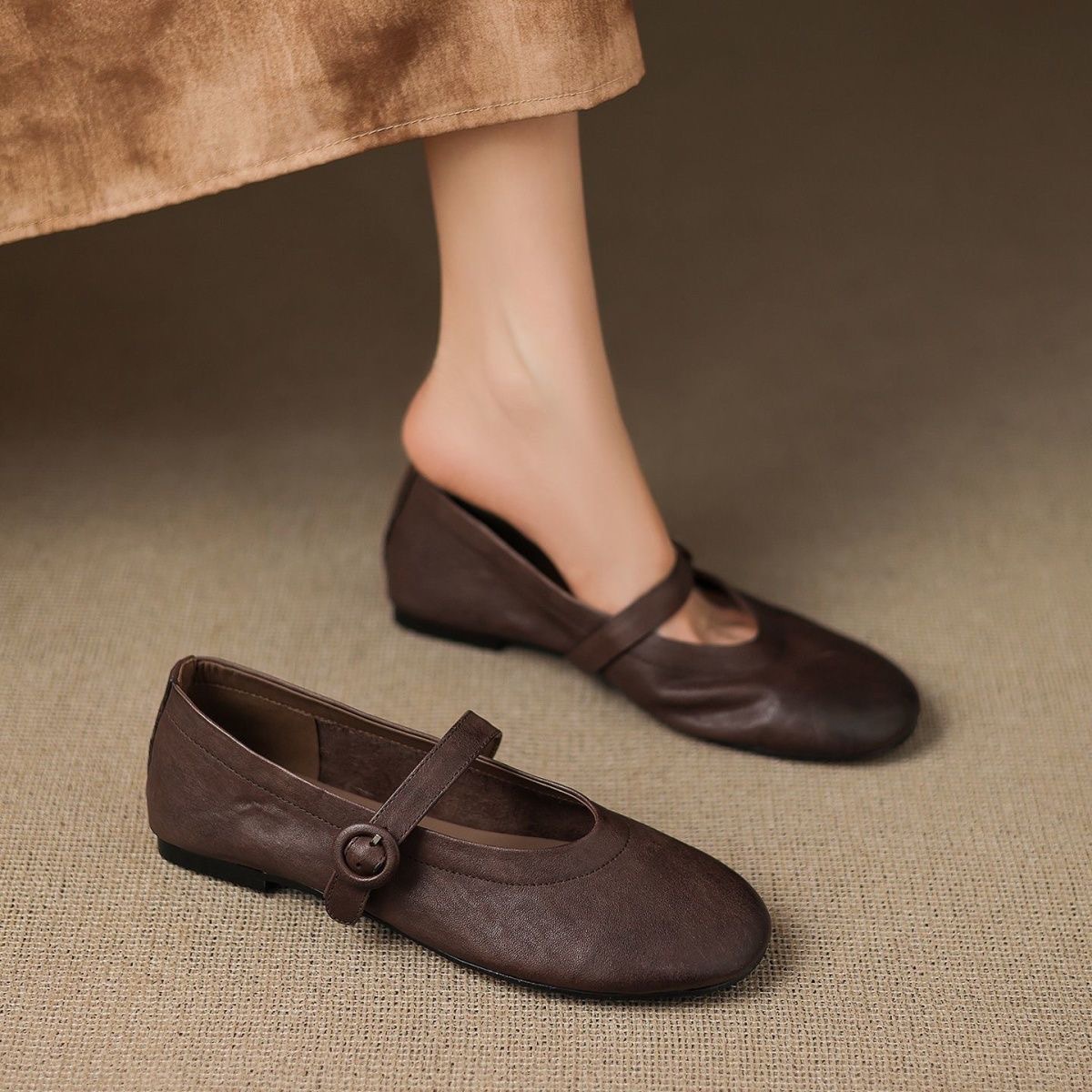 Vento suave francés con cabeza redonda, zapatos de mujer, primavera de 2026, nuevos zapatos de solos planos superficiales