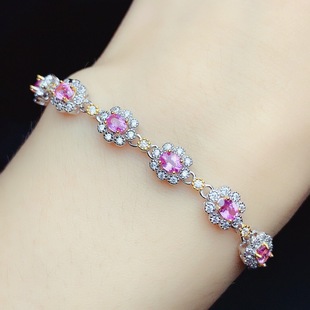 New Natural Pink Sapphire Bracelet S925 Silver Inlaid Main Stone 3*4mm Versatile Popular Trendy Women's Jewelry Wholesale