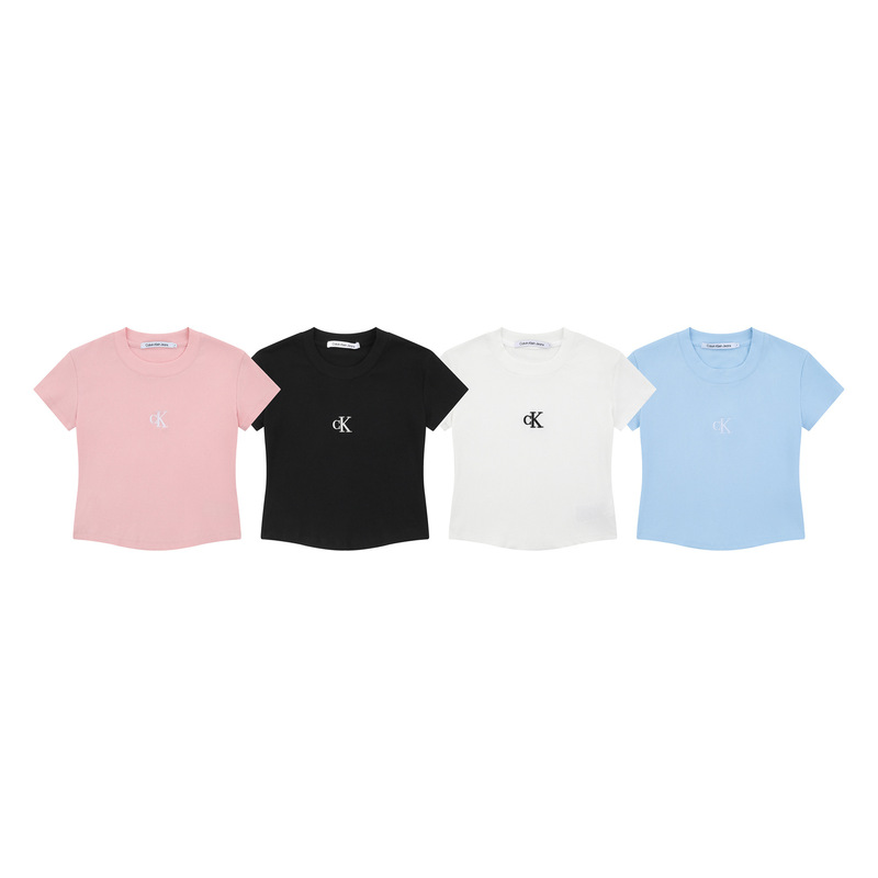 High-End Version C Brand Letter Embroidery Round Neck Slim Fit Ribbed Short Sleeve T-Shirt for Home Casual Sports Versatile Wear