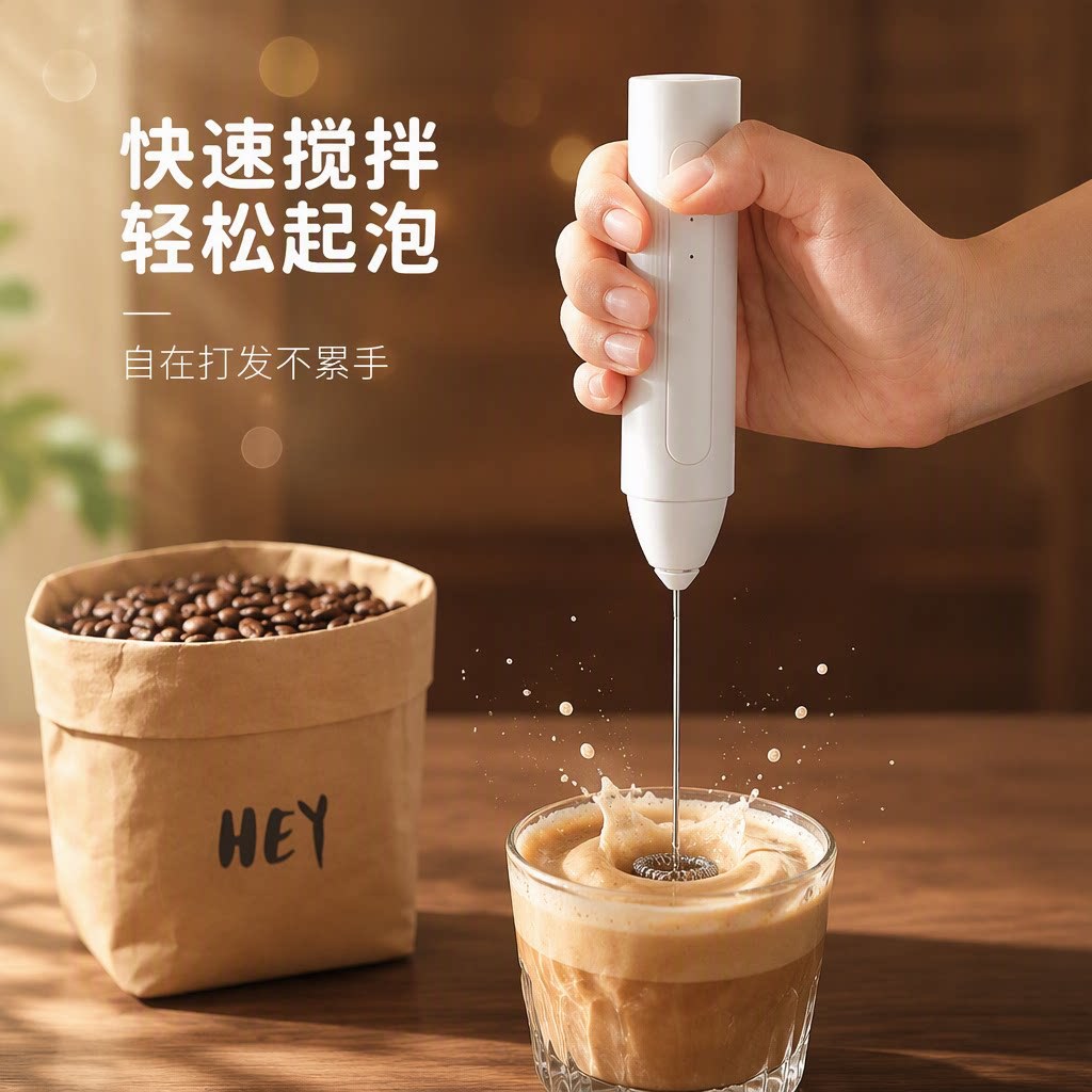 Electric hand mixer, handheld coffee frother, for home use, quick stirring and whipping of cream and milk, baking tool, portable