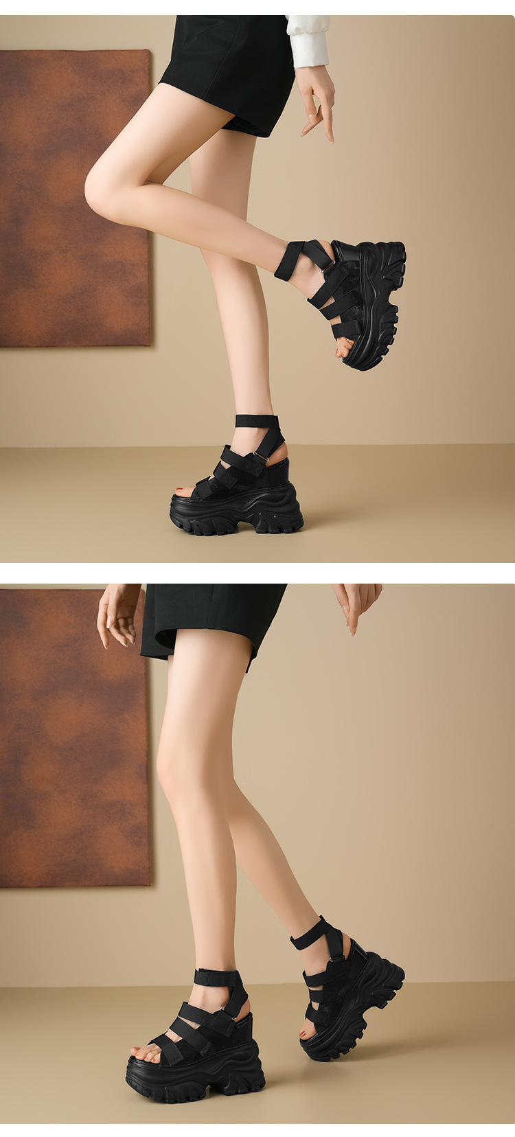 Giày cao gót nữ đế xuồng platform da thật, gót 14 cm, dáng nhỏ — Màu đen chi tiết 3